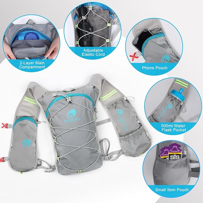 Lightweight Hydration Backpack with 2L Water Bladder for Men Women, Small Water Backpacks Running Vest for Hiking