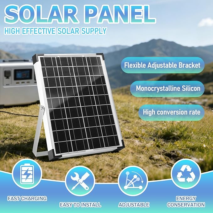 20W 12V/24V Solar Panel Kit, Monocrystalline Solar Battery Trickle Charger Maintainer +10A PWM Charge Controller + Adjustable Mount Bracket for Car, RV, Boat, Motorcycle, Off-Grid System