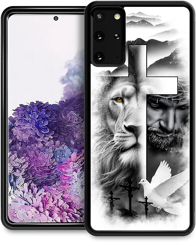 for Samsung Galaxy S20 Plus Case, Lion Cross Jesus Christ Dove Pattern Graphic Design Girl Boy Soft Silicone Hard Acrylic Shock Protection for Samsung Galaxy S20 Plus