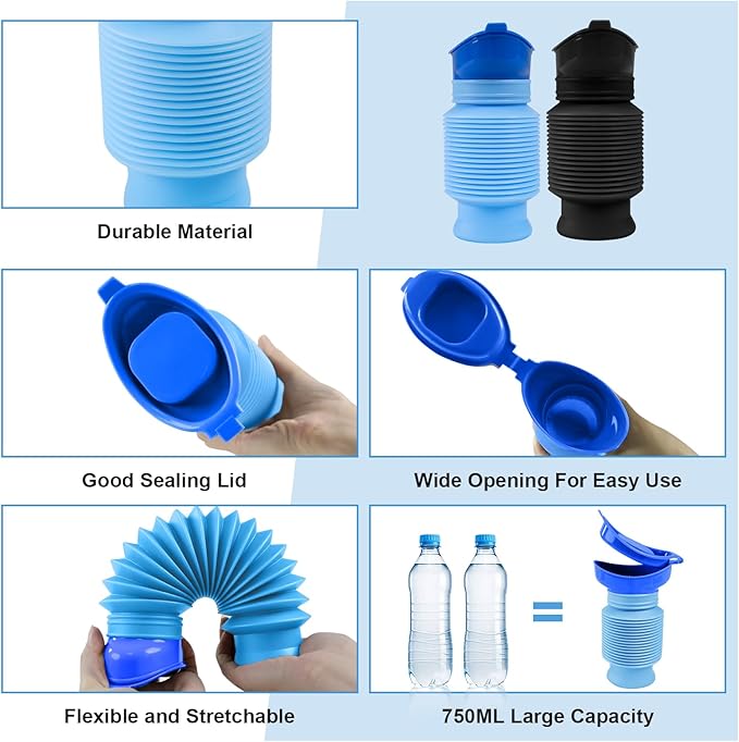 Pee Bottles for Men, Portable Urinal for Men, Collapsible Urine Bottle 750ML, Car Urinals for Men and Women, Emergency Urinal Shrinkable Pocket Toilet for Travel, Camping, Traffic Jam, Road Trips
