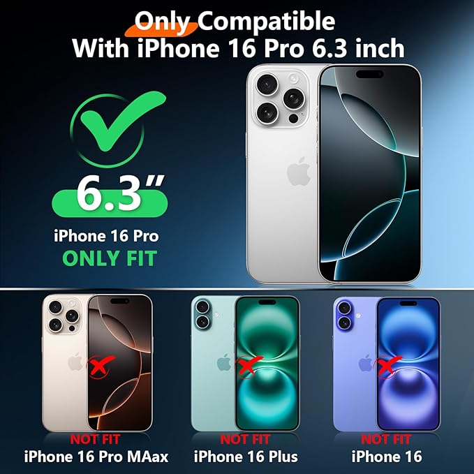 2025 New Designed for iPhone 16 Pro Case Waterproof, [Built-in Screen Protector & Glass Camera Protector][Full Body Shockproof][IP68 Underwater][Dustproof][Dropproof] Phone Case for iPhone 16 Pro 6.3"