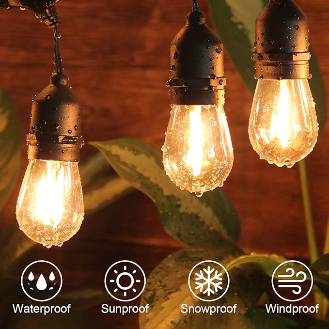 BRIMAX 12FT Outdoor String Lights with 5 LED Bulbs Outdoor Lights Shatterproof Edison Bulb Commercial Grade Waterproof Outside Light 2700K Warm White for Bistro Gazebos Porch Patio Garden