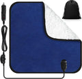 Tuanse 16 x 16 Inches Car Electric Blanket 12 Volt Heated Car Blanket with Temperature Controller and Black Storage Bag Cold Weather Tailgating and Emergency Kit(Navy Blue, White Cotton,Blank)