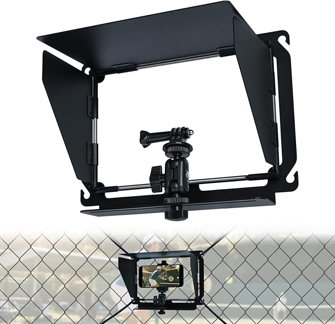 Baseball Fence Phone Mount with 3-Sided Anti-Glare Sunshade, Capture Clear Game Footage in Bright Sunlight, Fits iPhone, GoPro, Mevo Start & Action Cameras, Durable Metal Clip (Black)