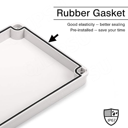 QILIPSU Junction Box with Mounting Plate 200x200x130mm, ABS Plastic DIY Electrical Project Case IP67 Waterproof Dustproof Enclosure Grey (7.9"x7.9"x5.1")
