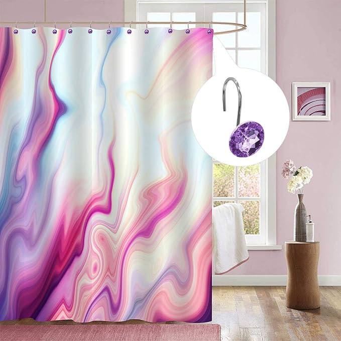 MitoVilla Purple Shower Curtain Hooks Rings, Metal Shower Hooks for Shower Curtain Liner, Purple Rust Proof Shower Rings for Curtain Accessories and Bathroom Shower Rod, 12 Pack Bathroom Set