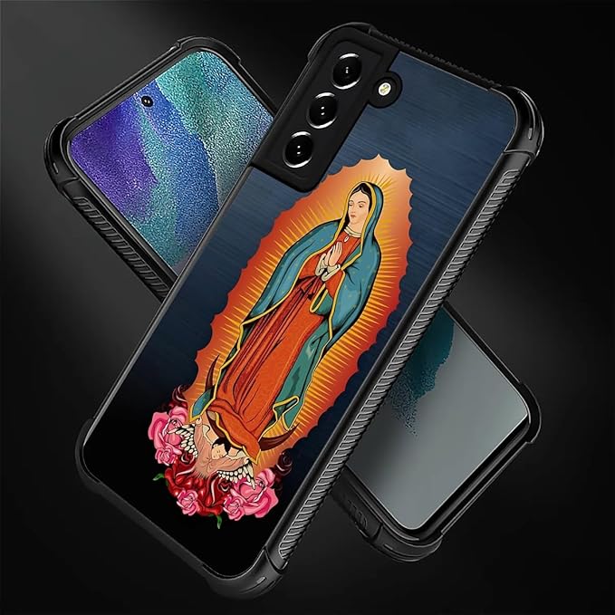 for Samsung Galaxy S22 Case, Red Virgen Guadalupe Pattern Graphic Design Girl Boy Soft Silicone Hard Acrylic Shock Protection for Samsung Galaxy S22