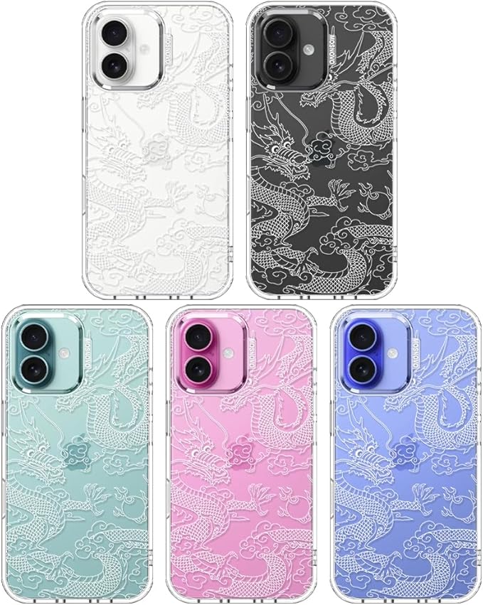 MOSNOVO Case for iPhone 16 Plus, [Buffertech 6.6ft Military-Grade Drop Protection] [Anti Peel Off Tech] Clear TPU Bumper Phone Case Cover Design - White Dragon