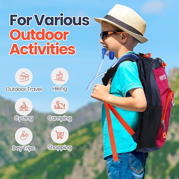 Shinylin 2 Pcs Kids Hydration Backpack with 1.5L Water Bladder Lightweight Kids Hiking Backpack Water Rucksack for Boys Girls Climbing Running
