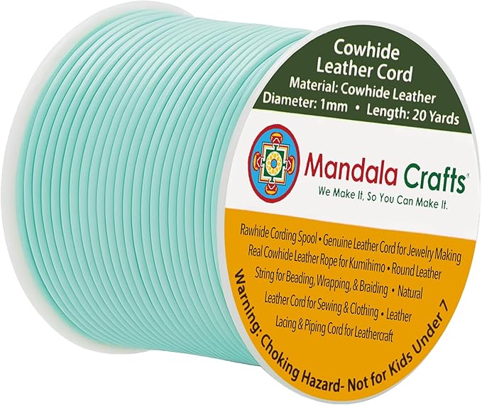 Mandala Crafts Round Genuine Mint Leather Cord for Jewelry Making – 1mm Cowhide Leather Rope String Lace for Kumihimo – 20 Yards Cowhide Craft Cording Spool