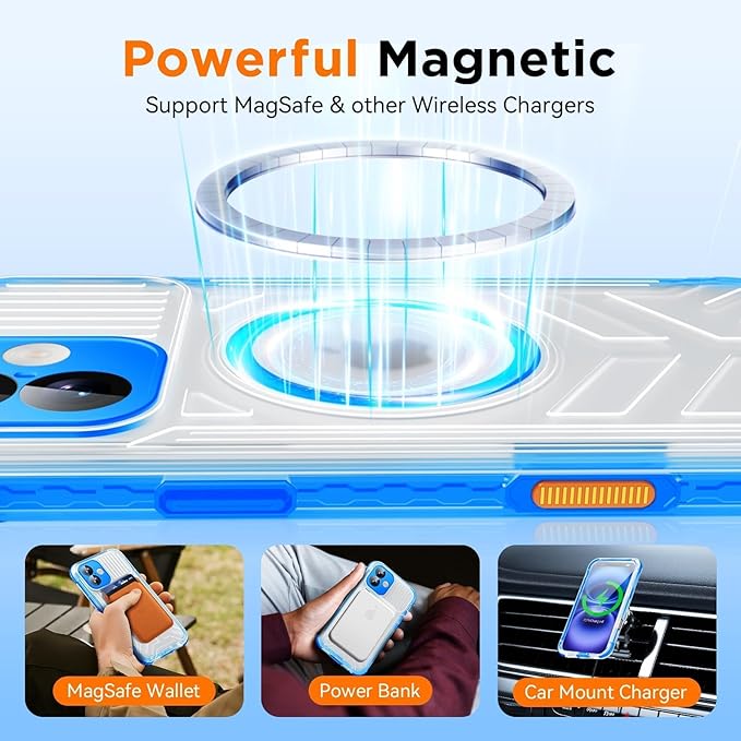 WIFORT for iPhone 16 Plus Waterproof Case, [IP68 Underwater] [Blue Light Filter Lens] [15FT Military Shockproof], Fit for Magsafe Full Body Magnetic Frosted Phone Case with Lanyard, 6.7" Blue