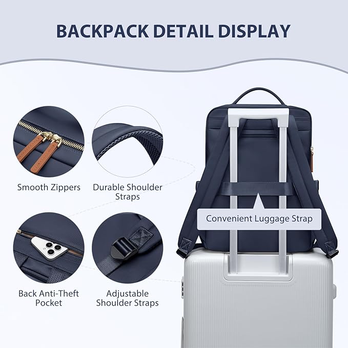 Laptop Backpack for Women, Work Business Traval Computer Backpacks with Laptop Compartment Waterproof Casual Daypack for Travel College,16Inch,Navy Blue