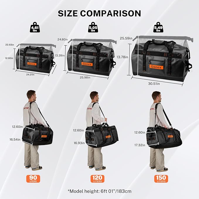 Gonex Waterproof Duffel Bag, 90L Heavy Duty Dry Duffle Bag with Reinforced Thickened Bottom, 3-in-1 Convertible Large Travel Backpack for Kayaking, Motorcycle, Camping & Boating, Black