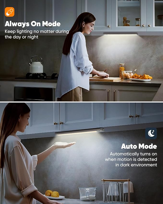 5 Pack Under Cabinet Lights, Rechargeable Under Cabinet Lighting Wireless, Motion Sensor Light Indoor LED Closet Lights Upgraded 2200mAh, Magnetic Under-Counter Light Fixtures for Kitchen Home, 10in