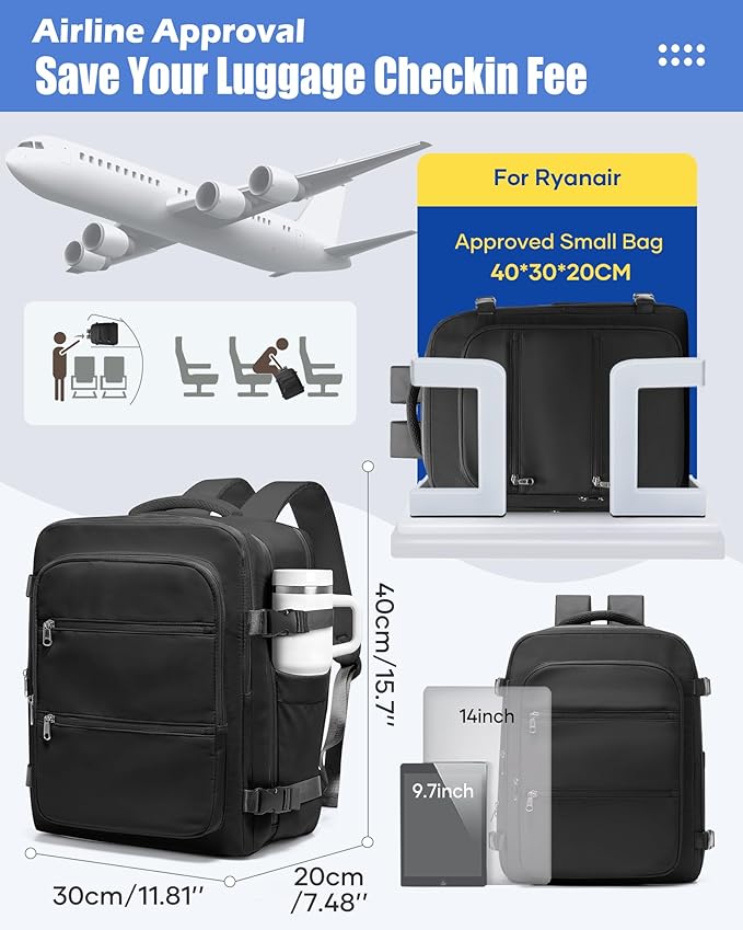 Vacuum Backpack Travel with Pump,Vacuum Sealed Backpack,Travel Backpack with Vacuum System,40x30x20 Airbag Travel,Laptop Vacpack Backpacks Bag Airline Flight Approved,Black