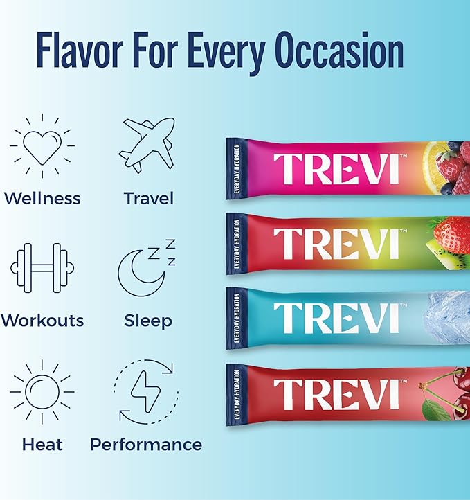 TREVI™ Everyday Sugar Free Electrolytes - Essential Drink Mix Hydration Powder Packets - 20 Count - Favorites Variety Pack - Sour Cherry, Strawberry Kiwi, Berry Lemonade, Arctic Frost