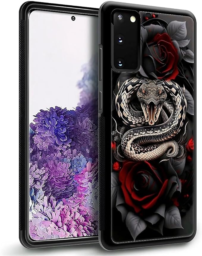 for Samsung Galaxy S20 Case, Entwined Rose Snake Pattern Graphic Design Girl Boy Soft Silicone Hard Acrylic Shock Protection for Samsung Galaxy S20