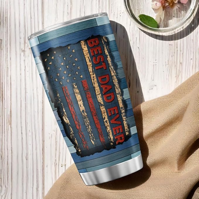 Funny Nutrition Facts Mug for Dad with Rustic USA Design, 20oz Stainless Steel Insulated Tumbler, Patriotic Gift for Father's Day, Birthday, Husband, Grandpa, Travel Use