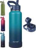 CIVAGO 40 oz Insulated Stainless Steel Water Bottle with Detachable Straw, Large Metal Water Jug with Bucket Handle, Leakproof Sports Water Flask with Silicone Boot, Dishwasher Safe, Deep Cyan