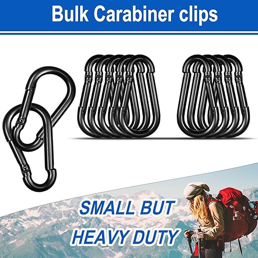 20PCS M5 Heavy Duty Carabiner Clip, 2Inch Snap Hook Quick Link Small Carabiner Clips,Spring Link Buckle for Fishing Camping Hammock Dog Leashes-220LBS Holding Capacity (Black)