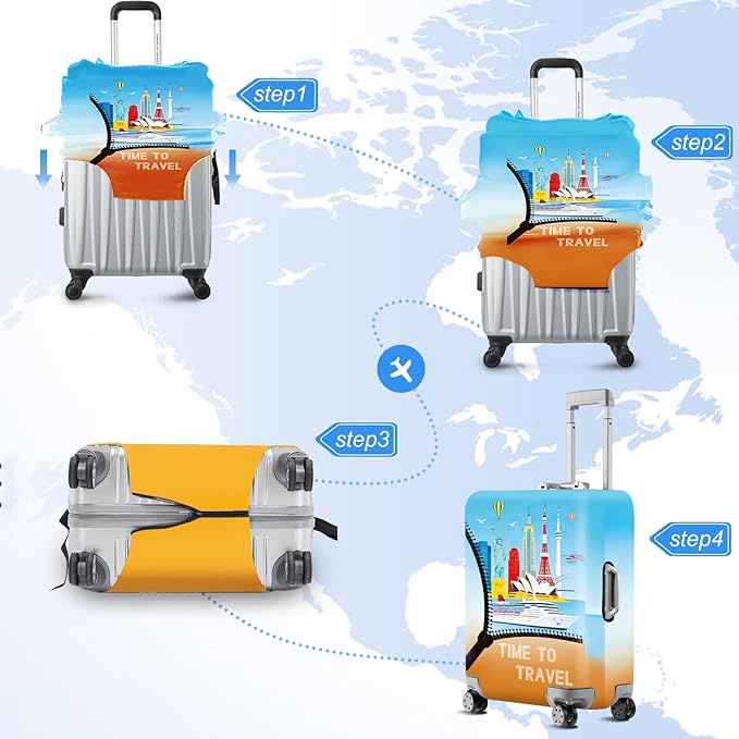 ANNA QUEEN Worldwide Travel Airplane Luggage Cover, Stretchable Suitcase Protector Sleeve, Universal Washable Fit for 20-22 Inch Checked Baggage, Water Resistant Durable Luggage Protector