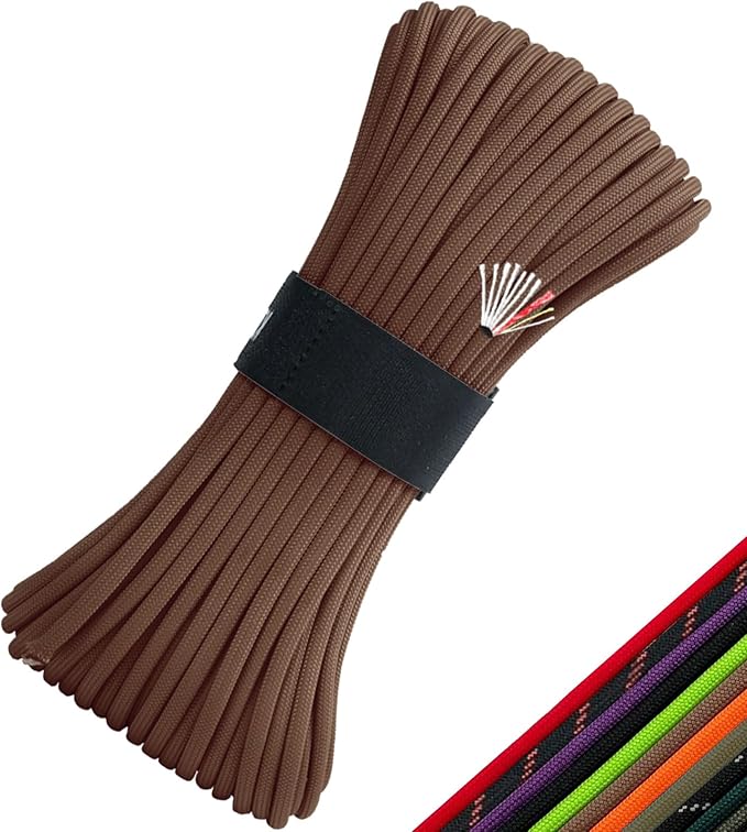 Survival Paracord 550 Fire Paracord Survivor Cord Nlyon Rope 10 Strands US Military Type III 550 Parachute Cord with Integrated Fishing Line, Fire-Starter Tinder 4 in 1