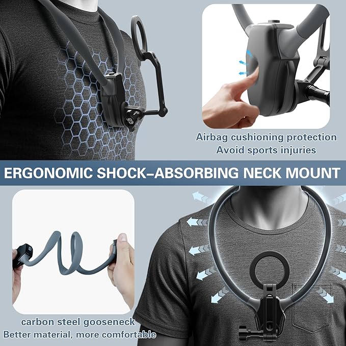 Beviliu Magnetic Neck Phone Holder for Recording, Hands Free POV/Vlog Neck Mount with Chest Strap, Video Filming for Cooking/Riding, Content Creator for iPhone 16 15 14 13 12 Android GoPro Insta360