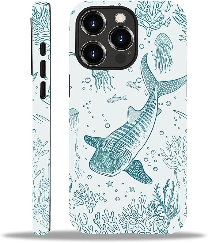 for iPhone 13 Pro Case,HH2 Ocean Whale Shark Hybrid 2 Layer Hard Shell Silicone Protective Pattern Design Case