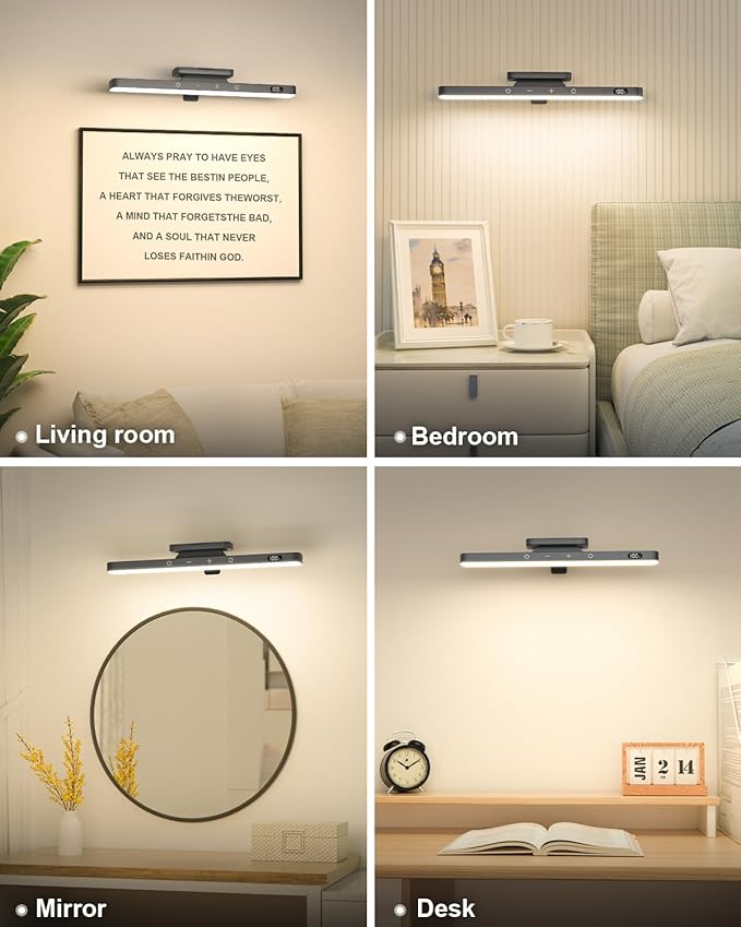 WILLED 5W Picture Lights, 3 Colors Rechargeable Battery Operated Picture Frame Lights, Poster Lights with Remote, Dimmable & Timer, Gallery Light, Art Display Lighting for Paintings Wireless, Black