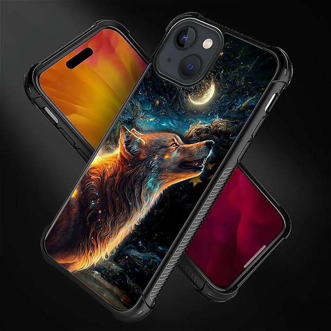 for iPhone 15 Plus Case, Star Cave Hungry Wolf Pattern Graphic Design Girl Boy Soft Silicone Hard Acrylic Shock Protection for iPhone 15 Plus