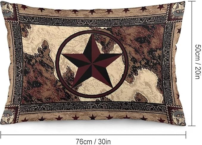 Western Texas Star Throw Pillow Covers Set of 2 Queen Size Rustic Vintage Country Pillow Cushion Cases Standard Pillow Cases Brown Wood Decorative Pillowcase 20X30 Inch for Sofa Bed