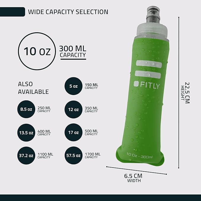 FITLY Soft Flask - Shrink As You Drink Soft Water Bottle for Hydration Pack - Folding Water Bottle Ideal for Running, Hiking, Cycling, Climbing & Rigorous Activity