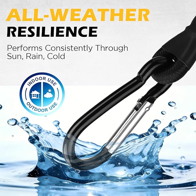 6 Piece 24 Inch Carabiner Bungee Cords with Hooks, Heavy Duty Outdoor Bungee Cords with Carabiner Hooks, 6" Nylon Cable Ties, UV & Weather Resistant