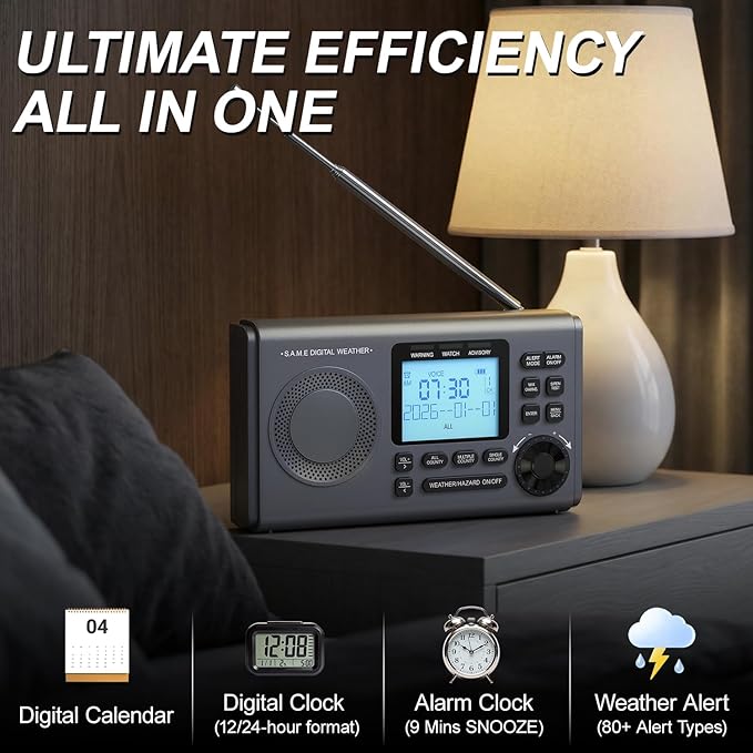 RunningSnail NOAA Weather Alert Radio - S.A.M.E Localized Programming, 23 County Codes & 80+ Emergency Alerts, Battery Backup, Alarm, Selectable Alert Tone, External Antenna, External Warning Light