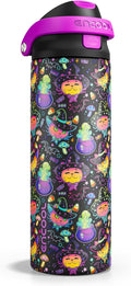 Encool SwiftSip Insulated Stainless Steel Water Bottle with Straw - Leak Proof Sports Water Bottle for School, Travel, Keeps Cold All Day, One-Touch Flip Lid, BPA-Free, 24 oz, Meowgic Night