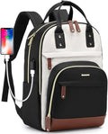Laptop Backpack for Women Bag - 15.6 inch Work Bags with USB Charger College Bookbag Business Computer Backpack Purse Beige Black Brown
