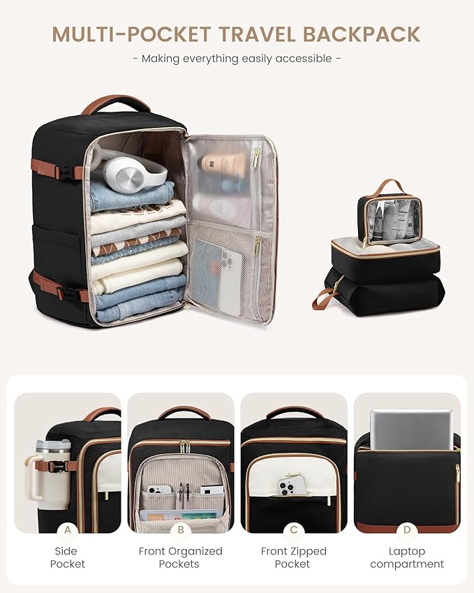 LOVEVOOK 50L Travel Backpack for Women, TSA Approved Carry On Backpack with 3 Packing Cubes, Personal Item Bag Fits 17" Laptop, Water-resistant Carry On Bag for Airplanes