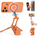 OMOTON TP02 360°Rotating for MagSafe Tripod Mount, Adjustable Aluminum Magnetic Phone Tripod for iPhone 17/16/15/14 Pro Max Air, Foldable Cell Phone Stand Fits Vlog, Gym, Travel Essentials, Orange
