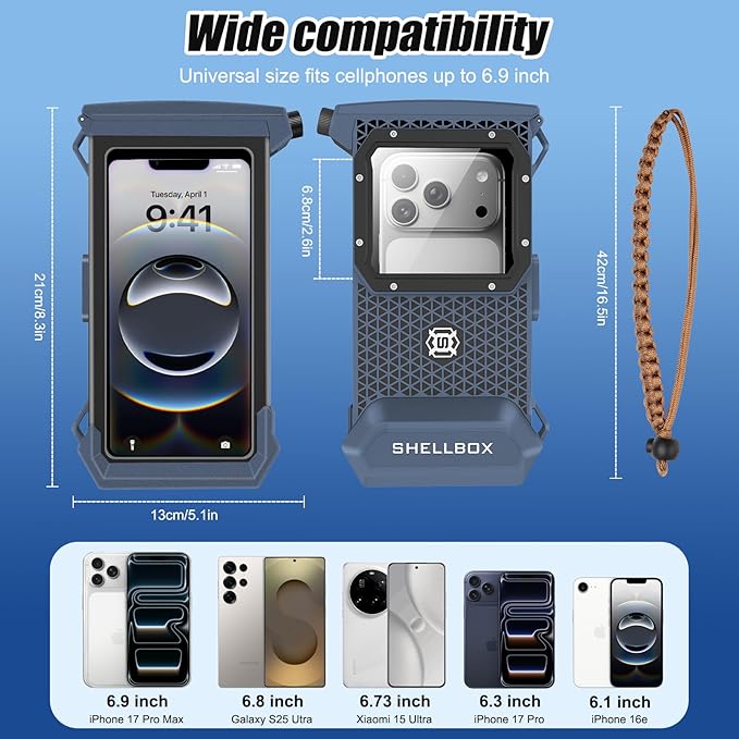 Underwater Phone Case for Snorkeling & Diving (50ft/15m), IP68 Waterproof Case for Swimming, Universal Underwater Touch Screen Case Compatible with iPhone (Blue+Black, 5th Generation Phone Case)