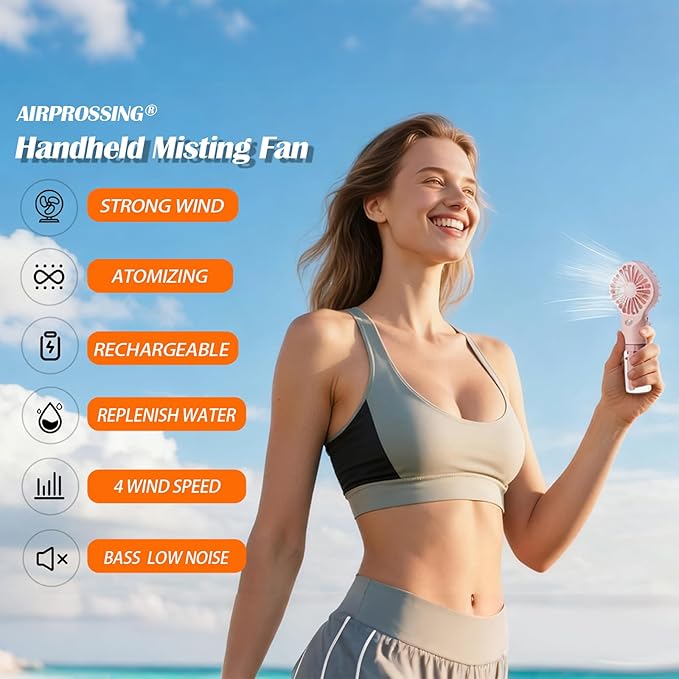 3 Pack Misting Fan Portable - Handheld Mini Rechargeable with 4 Speeds & Water Mist - Ideal for Travel, Camping, Outdoor, Home, Office, Makeup,Commute