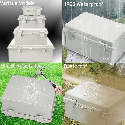 Zulkit 2pcs Junction Box ABS Plastic Dustproof Waterproof IP65 Electrical Boxes Hinged Shell Outdoor Universal Project Enclosure, 5.9 x 3.9 x 2.8 inch