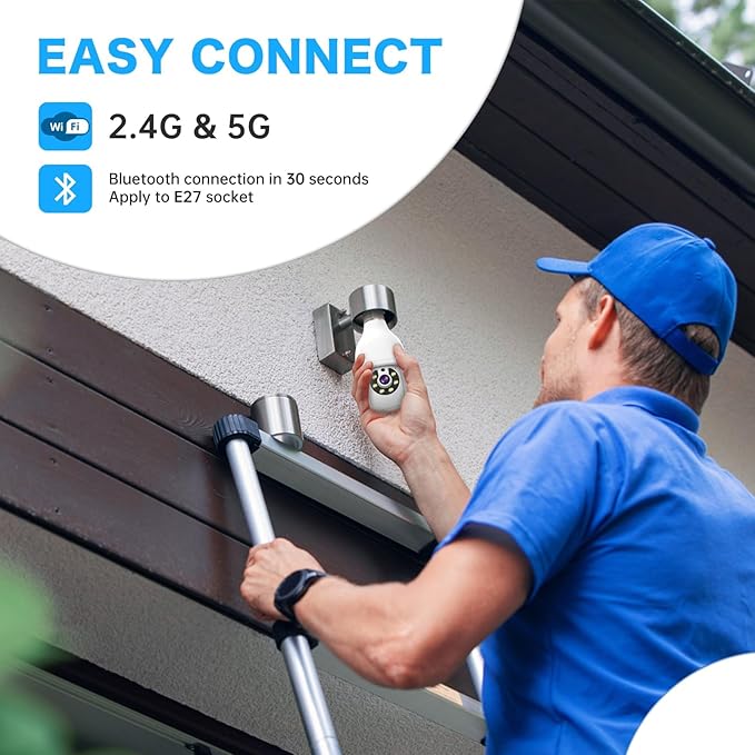 NoahTec 5MP Light Bulb Security Camera 5G&2.4G WiFi Security Cameras Wireless Outdoor Indoor,360°Bulb Cameras for Home Security Outside Indoor,Motion Detection and Alarm,Two-Way Talk 2 Pack (5MP)