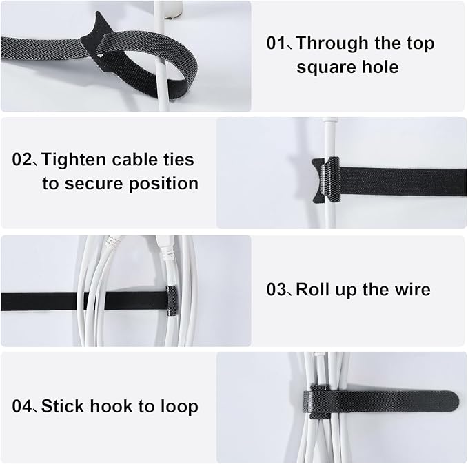 150PCS Cable Ties, 4+6+8+10 inch Cable Ties for Cable Management, Adjustable Fastening, Multi-Purpose Reusable Hook and Loop for Home, Office and Garage，Black