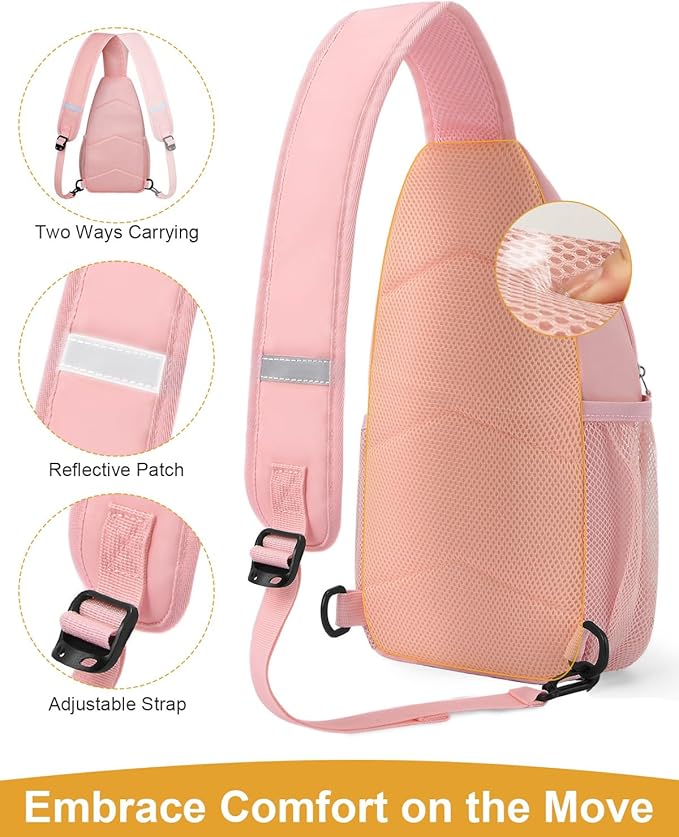 Pritent Crossbody Bags for Women Man Waterproof Sling Bag Backpack Trendy Casual Cross Body Bag with Convertible Shoulder Strap Chest Bag for Camping Hiking Travel Essentials (Pink, Medium)