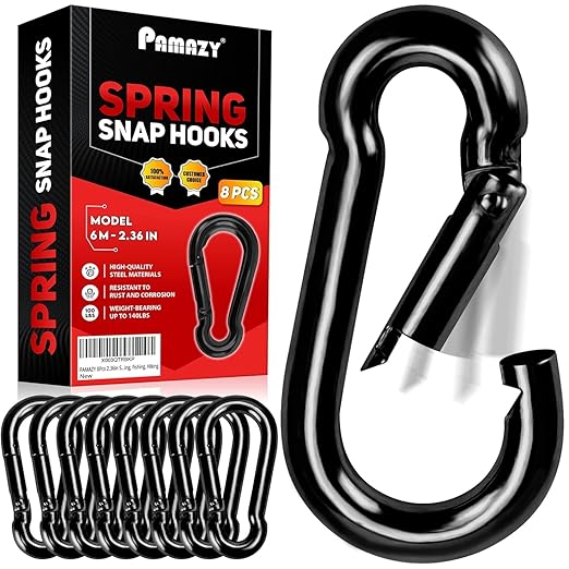 PAMAZY 8Pcs 2.36In Spring Snap Hooks, Carabiner Clip, Heavy Duty Rope Connector, Quick Link Carabiners Spring Snap Hooks for Indoor and Outdoor Activity, Camping, Climbing, Fishing, Hiking