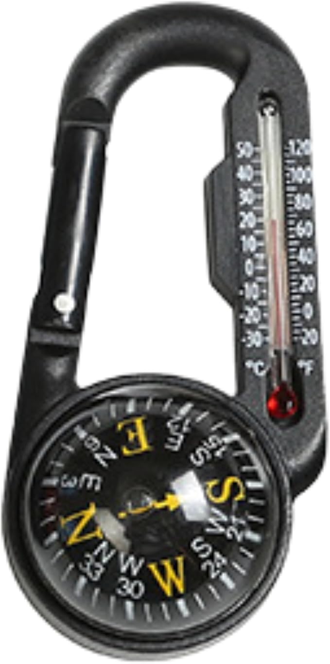 Trekker's Compass Crew Carabiner Compass with Thermometer, 4 x 3.5 inches, Black, Handheld Navigation Tool