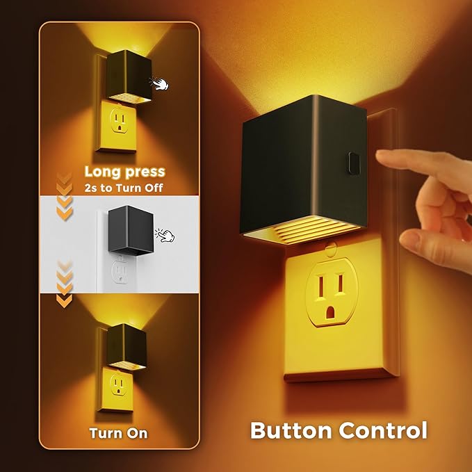 L LOHAS LED Night Light,Night Lights Plug into Wall,[2-Pack] Dimmable Night Light with Light Sensor,1800K Amber Light,Modern Nightlight for Bathroom Hallway Kitchen