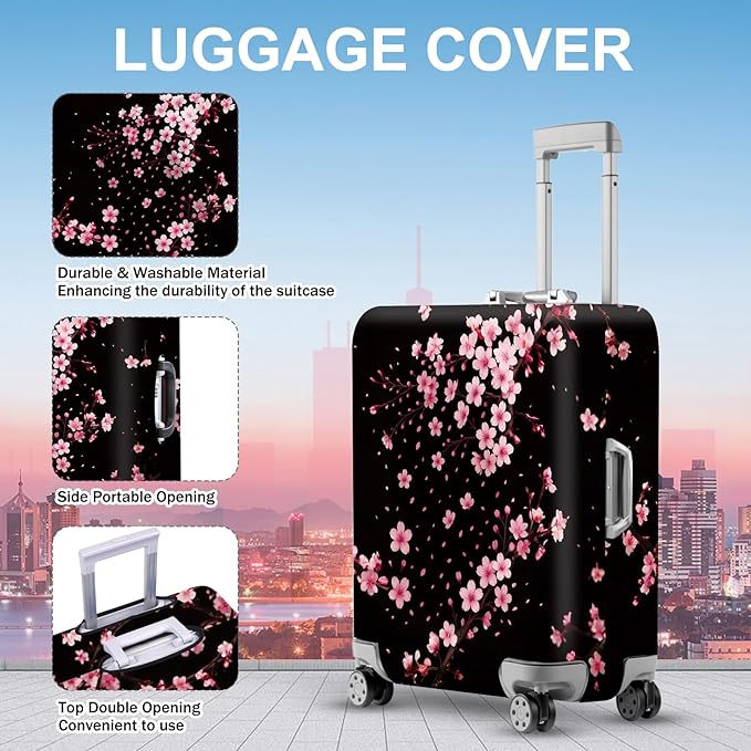 ANNA QUEEN Cherry Blossom Luggage Cover, Elegant Pink Sakura Design Suitcase Protector, Stretchable Washable Travel Sleeve for 20-22 Inch Luggage
