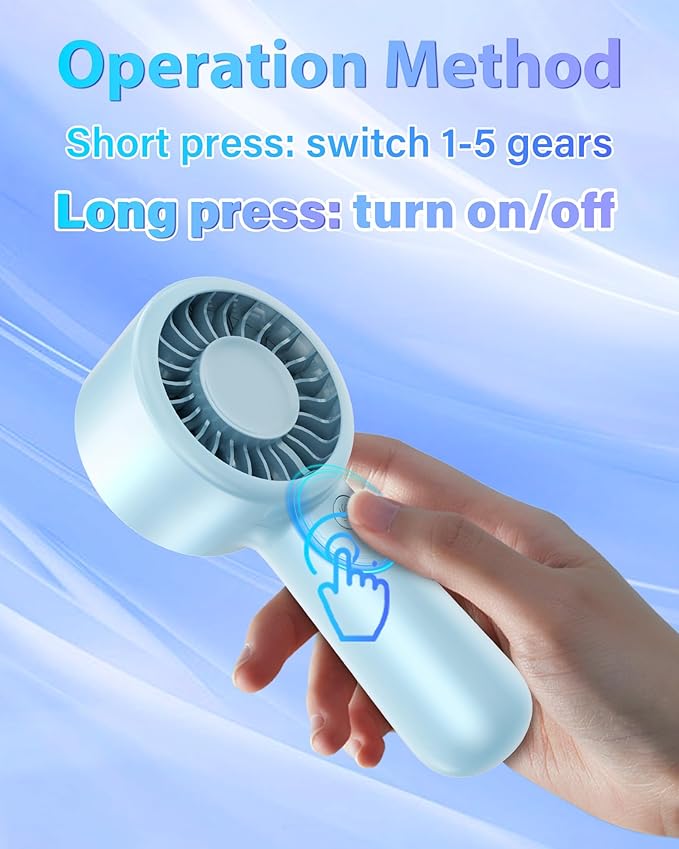 Portable Handheld Fan Personal Small Turbo Hand Fan Powerful, Cooling, Lanyard, USB Rechargeable, 5 Speeds, Makeup, Gifts for Women Men, Kid, Mom, Hot Summer, Travel, Sports, Wedding Use