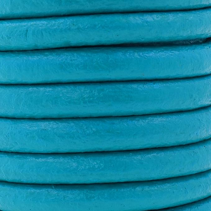 Mandala Crafts Round Genuine Teal Leather Cord for Jewelry Making – 6mm Cowhide Leather Rope String Lace for Kumihimo – 4.4 Yards Cowhide Craft Cording Spool